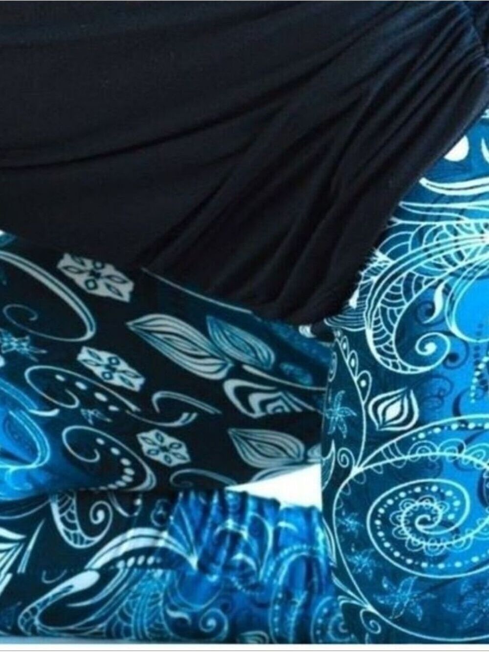 LEGGINGS DEPOT Blue & Black Floral Print Full length Leggings Size 12 NWT